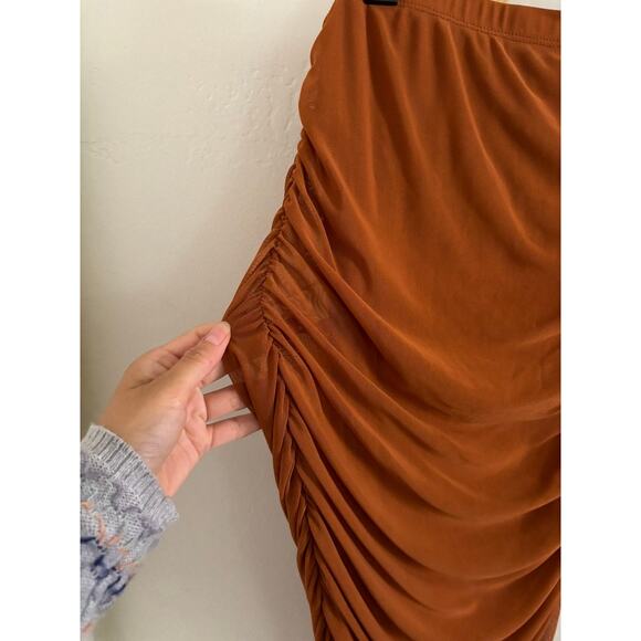 House Of Harlow 1960 Skirt Women's Small Midi Ruched High Rise Burnt Orange - Picture 3 of 9